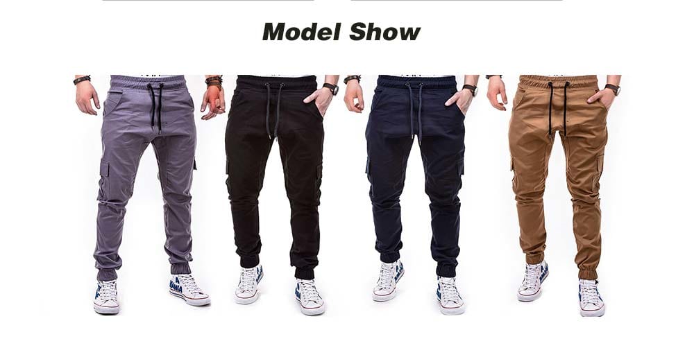Fashion Solid Color Side Pockets Tether Elastic Belt Casual Beam Pants for Men- Caramel XL Fashion Solid Color Side Pockets Tether Elastic Belt Casual Beam Pants for Men- Caramel XL