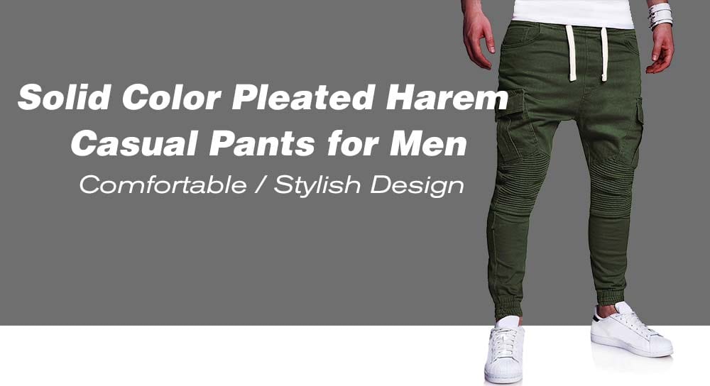 Fashion Solid Color Pleated Tether Belt Harem Casual Feet Pants for Men- Tiger Orange XL Fashion Solid Color Pleated Tether Belt Harem Casual Feet Pants for Men- Tiger Orange XL