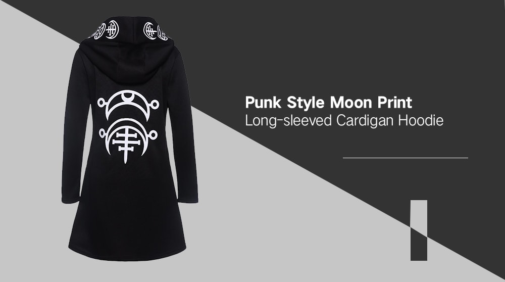 Punk Style Moon Print Long-sleeved Cardigan Hoodie- Black 2XL Punk Style Moon Print Long-sleeved Cardigan Hoodie- Black 2XL
