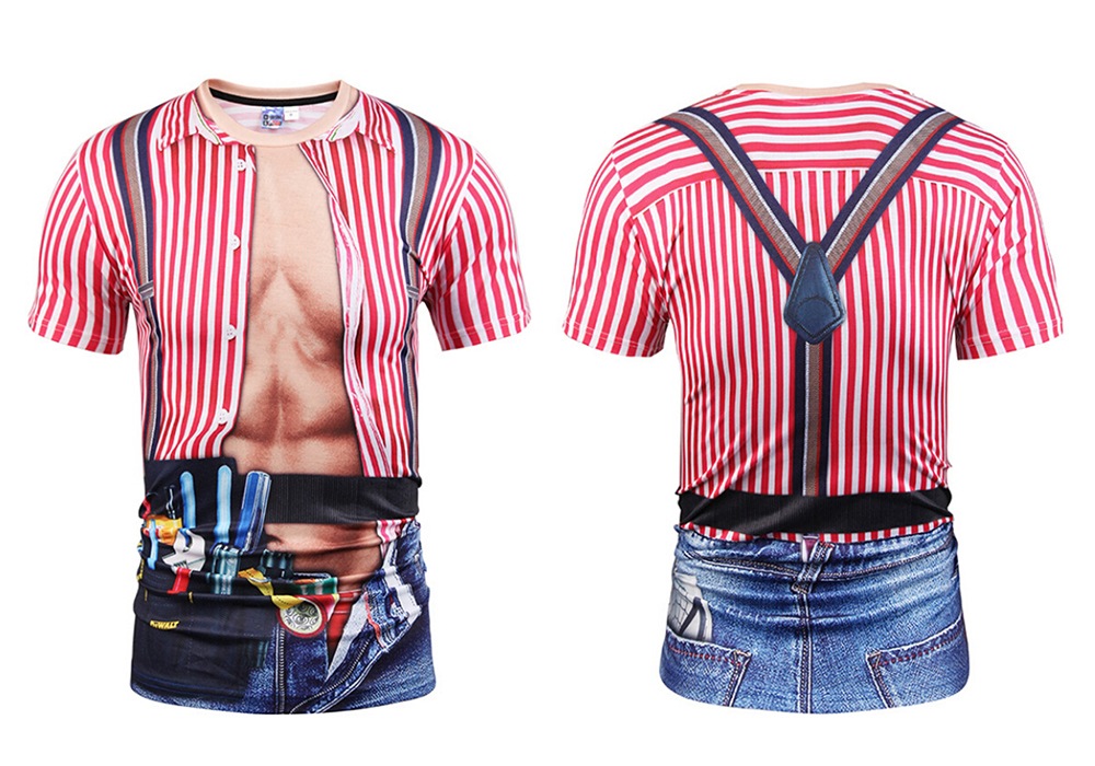 Sexy Short-sleeved Print Men Muscles Motif T-shirt- Multi-A S Sexy Short-sleeved Print Men Muscles Motif T-shirt- Multi-A S