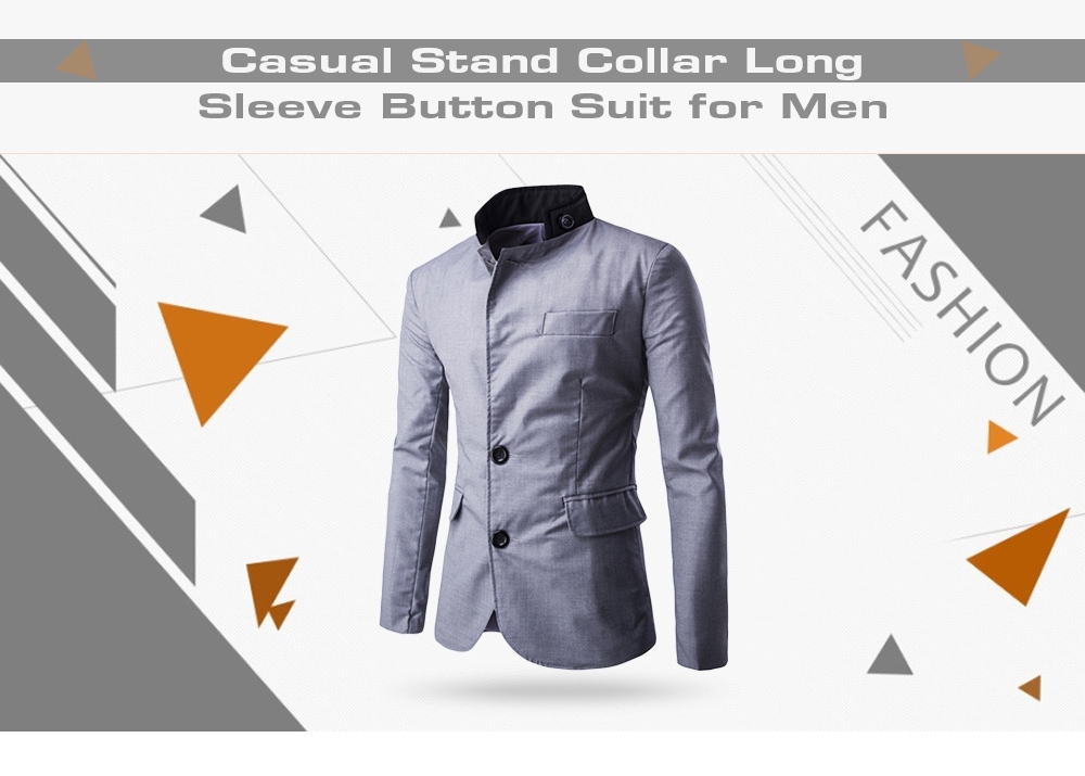 Casual Stand Collar Long Sleeve Button Pocket Men Suit- Black L Casual Stand Collar Long Sleeve Button Pocket Men Suit- Black L