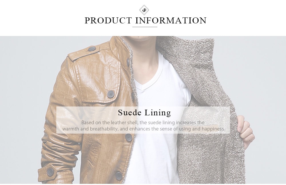 Stand Collar Flocking Single Breasted PU-Leather Jacket- Black 2XL Stand Collar Flocking Single Breasted PU-Leather Jacket- Black 2XL