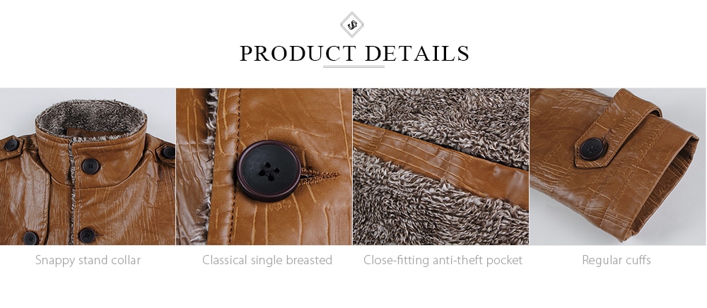 Stand Collar Flocking Single Breasted PU-Leather Jacket- Black 2XL Stand Collar Flocking Single Breasted PU-Leather Jacket- Black 2XL