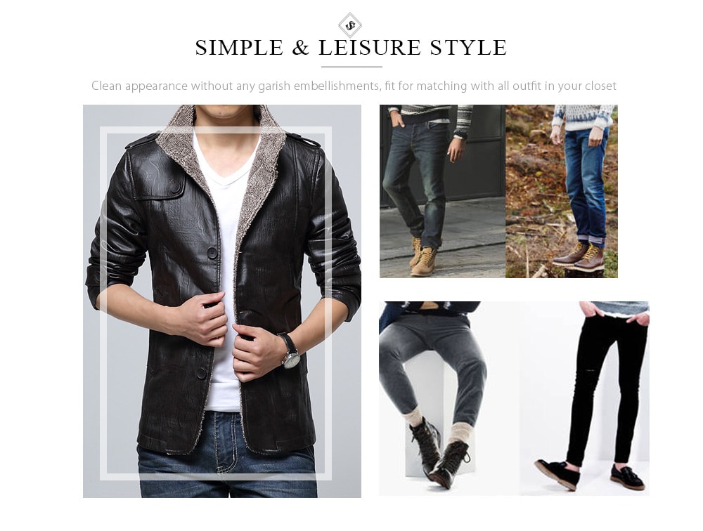 Stand Collar Flocking Single Breasted PU-Leather Jacket- Black 2XL Stand Collar Flocking Single Breasted PU-Leather Jacket- Black 2XL