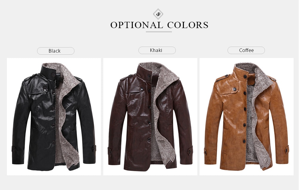 Stand Collar Flocking Single Breasted PU-Leather Jacket- Black 2XL Stand Collar Flocking Single Breasted PU-Leather Jacket- Black 2XL