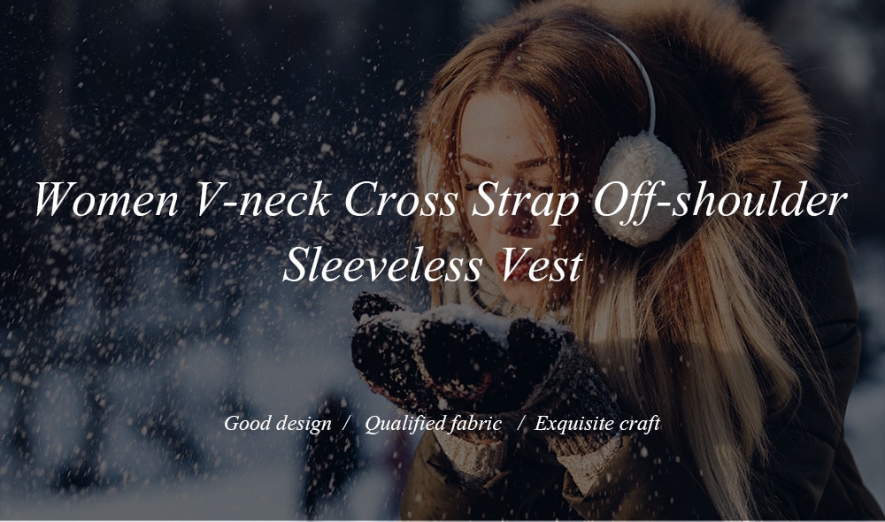 Women V-neck Cross Strap Off-shoulder Sleeveless Vest- Red Wine XL Women V-neck Cross Strap Off-shoulder Sleeveless Vest- Red Wine XL