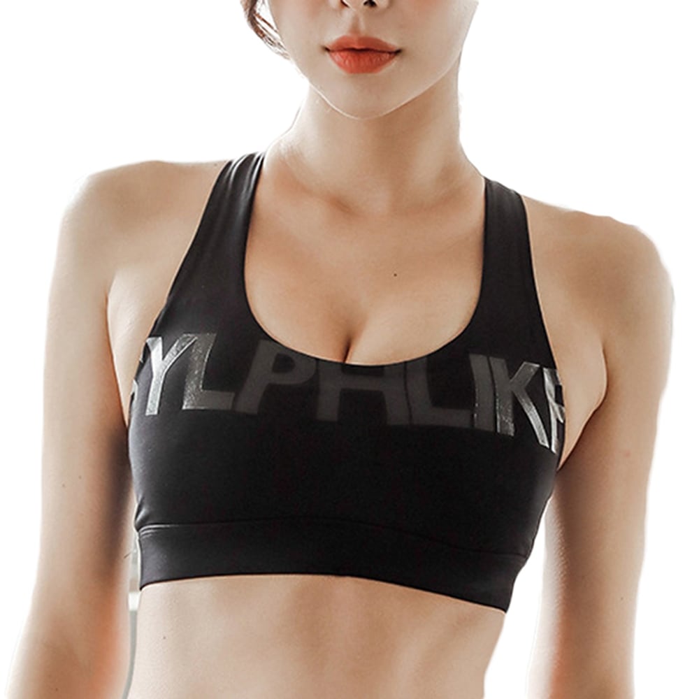 Shockproof Yoga Bra U Shape Neckline Letters Print Cross Straps Back Sports Bra- White S Shockproof Yoga Bra U Shape Neckline Letters Print Cross Straps Back Sports Bra- White S