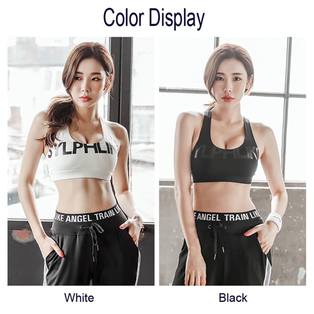 Shockproof Yoga Bra U Shape Neckline Letters Print Cross Straps Back Sports Bra- White S Shockproof Yoga Bra U Shape Neckline Letters Print Cross Straps Back Sports Bra- White S