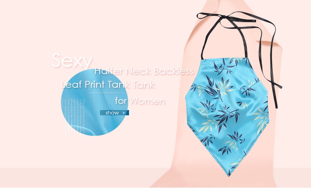 Sexy Halter Neck Backless Leaf Print Tied Strap Women Tank Top- Blue Green One Size(Fit size XS to M) Sexy Halter Neck Backless Leaf Print Tied Strap Women Tank Top- Blue Green One Size(Fit size XS to M)
