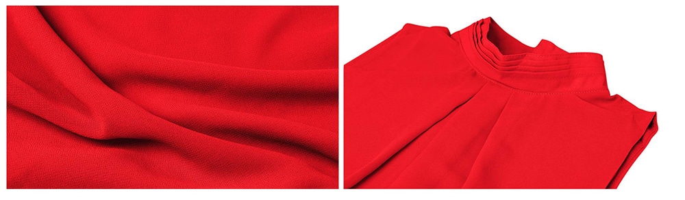 Women Fashion Chiffon Double High Collar Sleeveless Vest- Red 3XL Women Fashion Chiffon Double High Collar Sleeveless Vest- Red 3XL