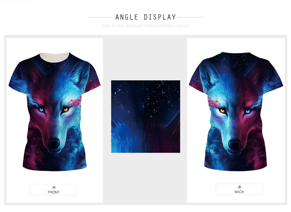 Trendy Round Collar Short Sleeve Wolf Print Women T-shirt- Lake Blue XL Trendy Round Collar Short Sleeve Wolf Print Women T-shirt- Lake Blue XL