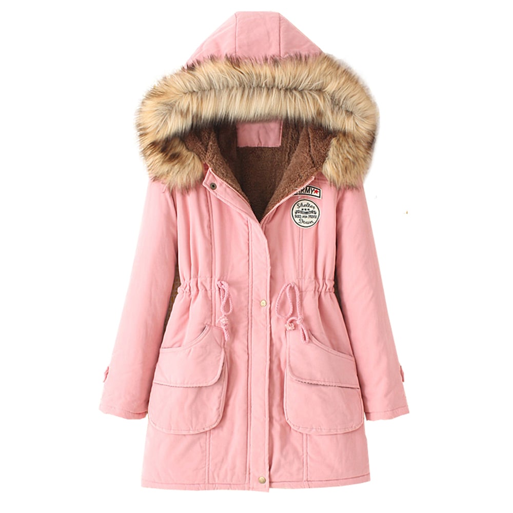 Women's Hooded Drawstring Elastic Waist Front Pokets Thicken Coat- Pink 2XL Women's Hooded Drawstring Elastic Waist Front Pokets Thicken Coat- Pink 2XL