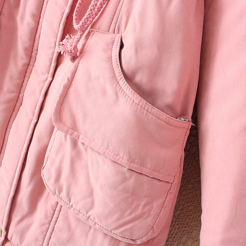 Women's Hooded Drawstring Elastic Waist Front Pokets Thicken Coat- Pink 2XL Women's Hooded Drawstring Elastic Waist Front Pokets Thicken Coat- Pink 2XL