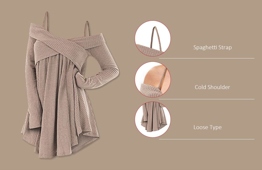 Open Shoulder Crisscross Tunic Sweater- Light Khaki M Open Shoulder Crisscross Tunic Sweater- Light Khaki M