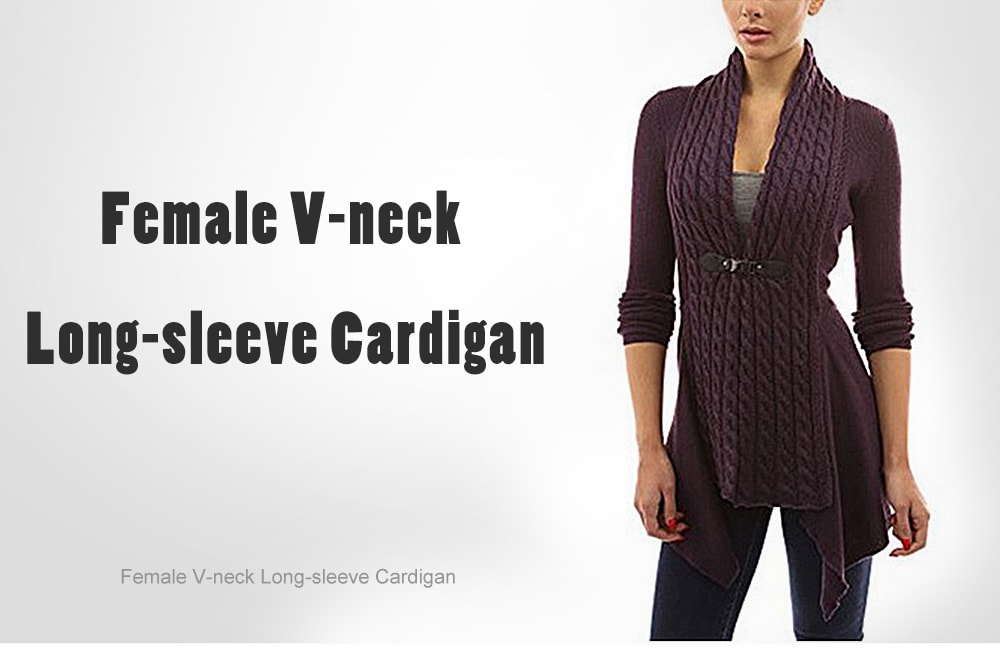 Women's Europe and American Strap V-neck Long-sleeved Shirt Twist Cardigan - Purple XL Women's Europe and American Strap V-neck Long-sleeved Shirt Twist Cardigan - Purple XL