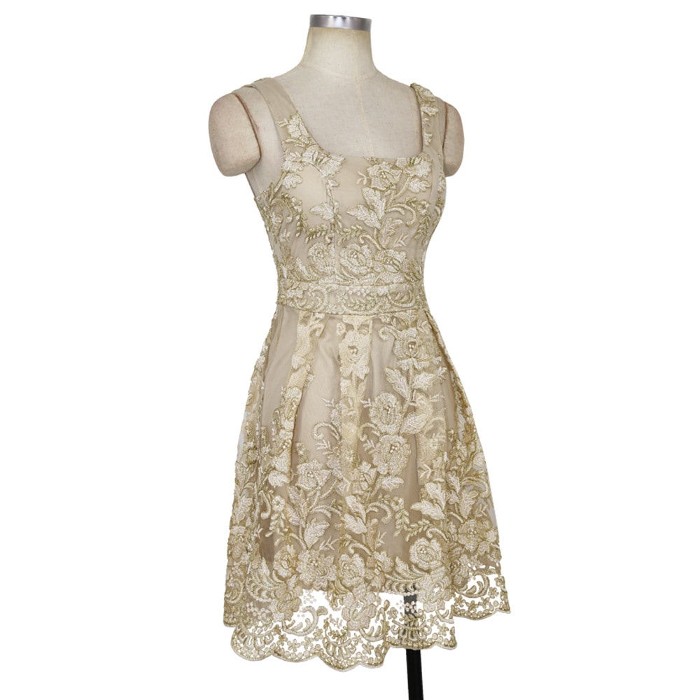 Women's Sexy Strap Embroidery Floral Party Club Sleeveless Dress- Blanched Almond L Women's Sexy Strap Embroidery Floral Party Club Sleeveless Dress- Blanched Almond L