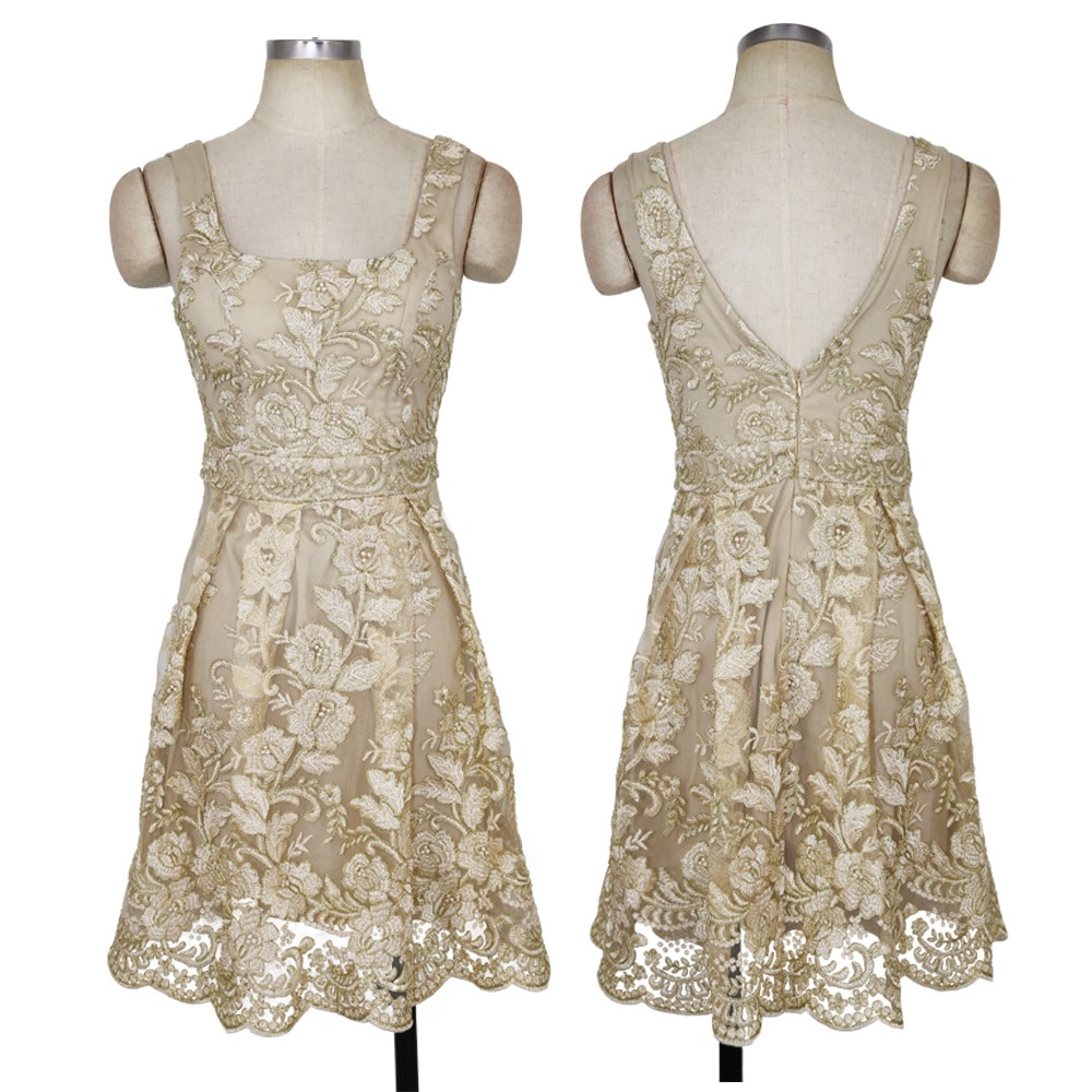 Women's Sexy Strap Embroidery Floral Party Club Sleeveless Dress- Blanched Almond L Women's Sexy Strap Embroidery Floral Party Club Sleeveless Dress- Blanched Almond L