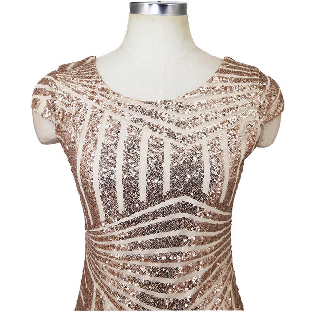 Women Fashion Sequins Slim Short Sleeve Tassel Patchwork Sexy Bodycon Midi Dress- Champagne Gold M Women Fashion Sequins Slim Short Sleeve Tassel Patchwork Sexy Bodycon Midi Dress- Champagne Gold M