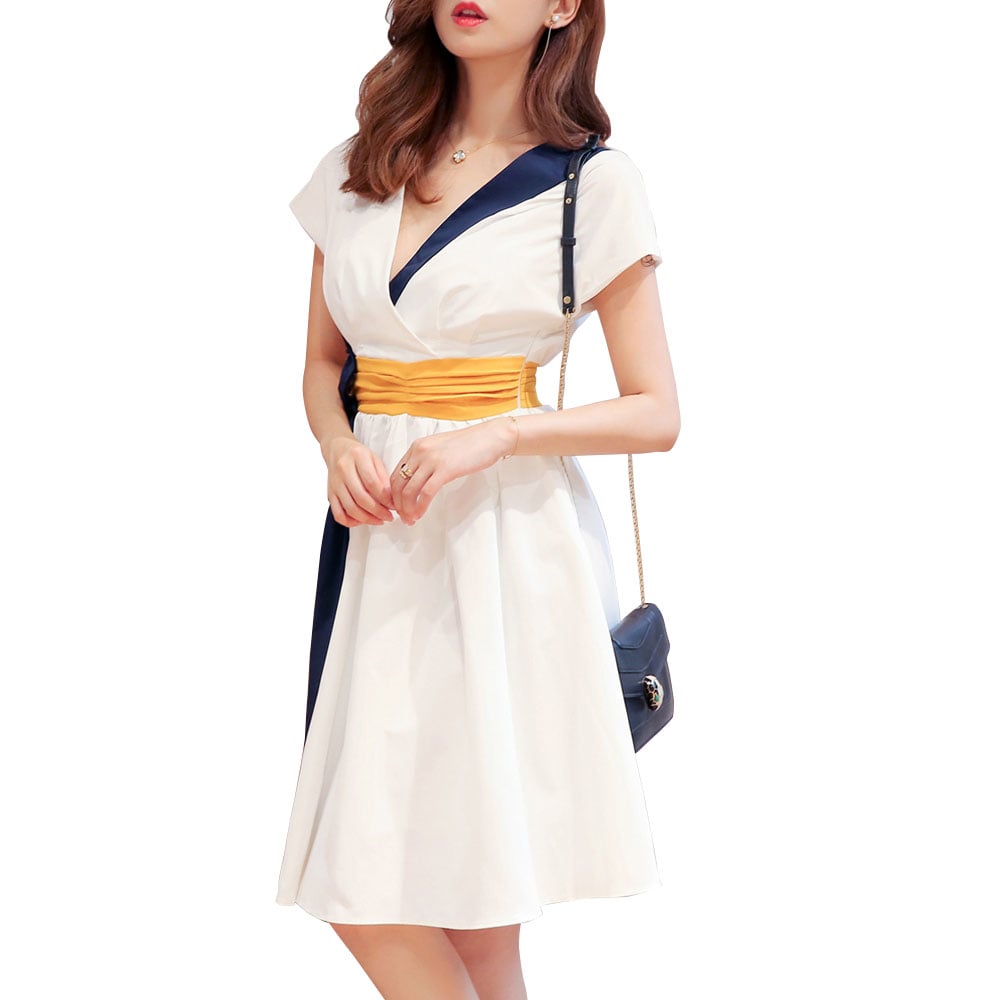 Professional Women'S Color Collision Dress- White S Professional Women'S Color Collision Dress- White S