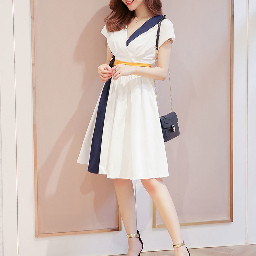 Professional Women'S Color Collision Dress- White S Professional Women'S Color Collision Dress- White S