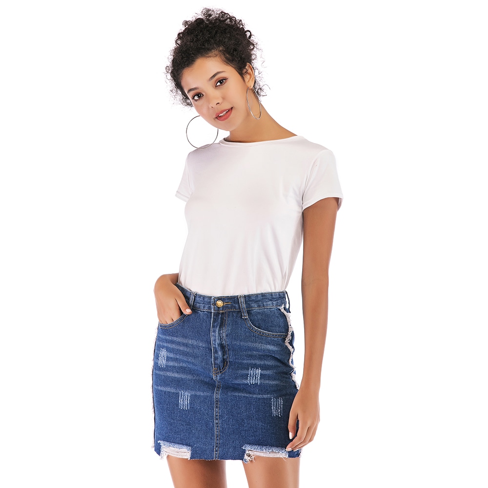 Women'S Skirt Frayed Hem Casual Slim Skirt- Deep Blue M Women'S Skirt Frayed Hem Casual Slim Skirt- Deep Blue M