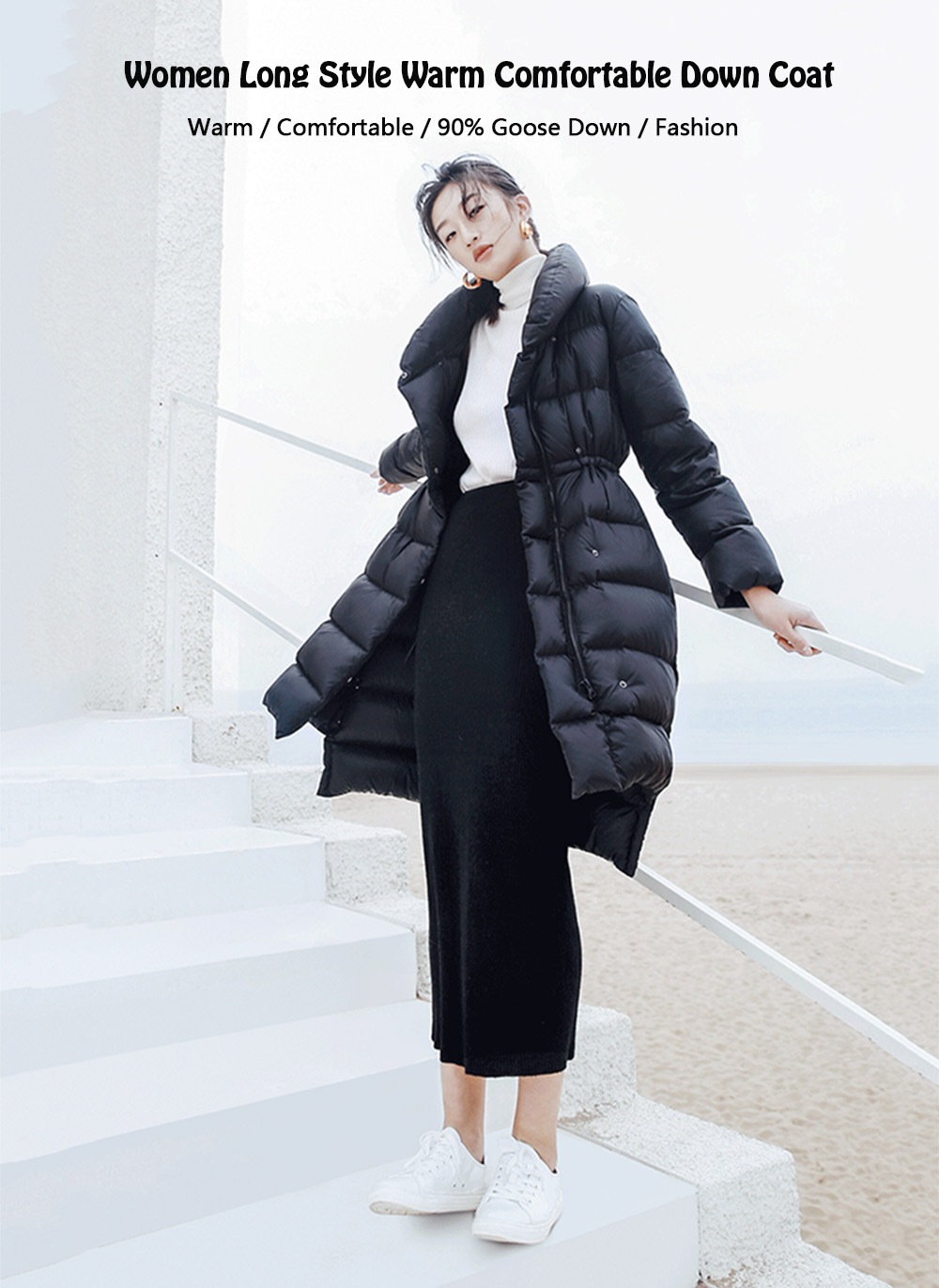 YUSKI Women Long Style Warm Comfortable Down Coat from Xiaomi Youpin- Black S YUSKI Women Long Style Warm Comfortable Down Coat from Xiaomi Youpin- Black S