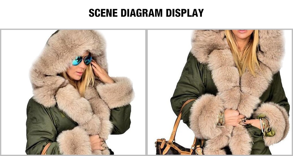 Women Warm Comfortable Fur Collar Hooded Parka- Black L Women Warm Comfortable Fur Collar Hooded Parka- Black L