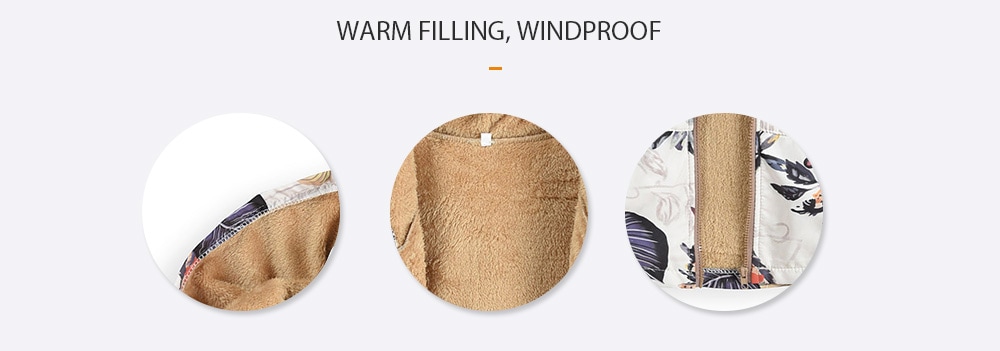 Women Print Hooded Plush Top Jacket Parkas- Sandy Brown S Women Print Hooded Plush Top Jacket Parkas- Sandy Brown S