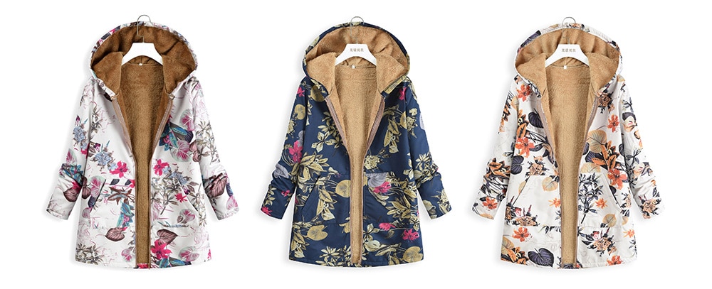 Women Print Hooded Plush Top Jacket Parkas- Sandy Brown S Women Print Hooded Plush Top Jacket Parkas- Sandy Brown S