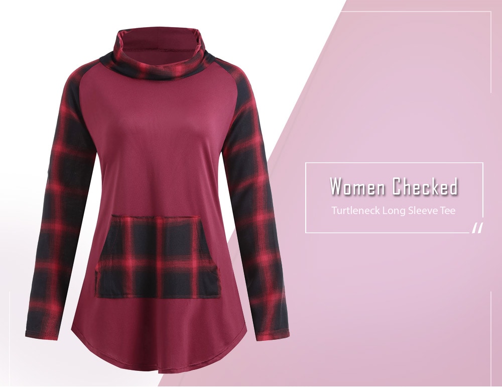 Plus Size Plaid Panel Turtleneck Tee- Gray 2XL Plus Size Plaid Panel Turtleneck Tee- Gray 2XL