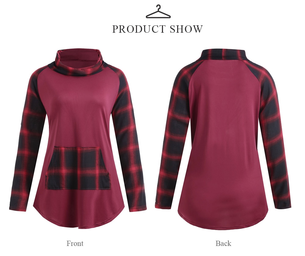 Plus Size Plaid Panel Turtleneck Tee- Gray 2XL Plus Size Plaid Panel Turtleneck Tee- Gray 2XL