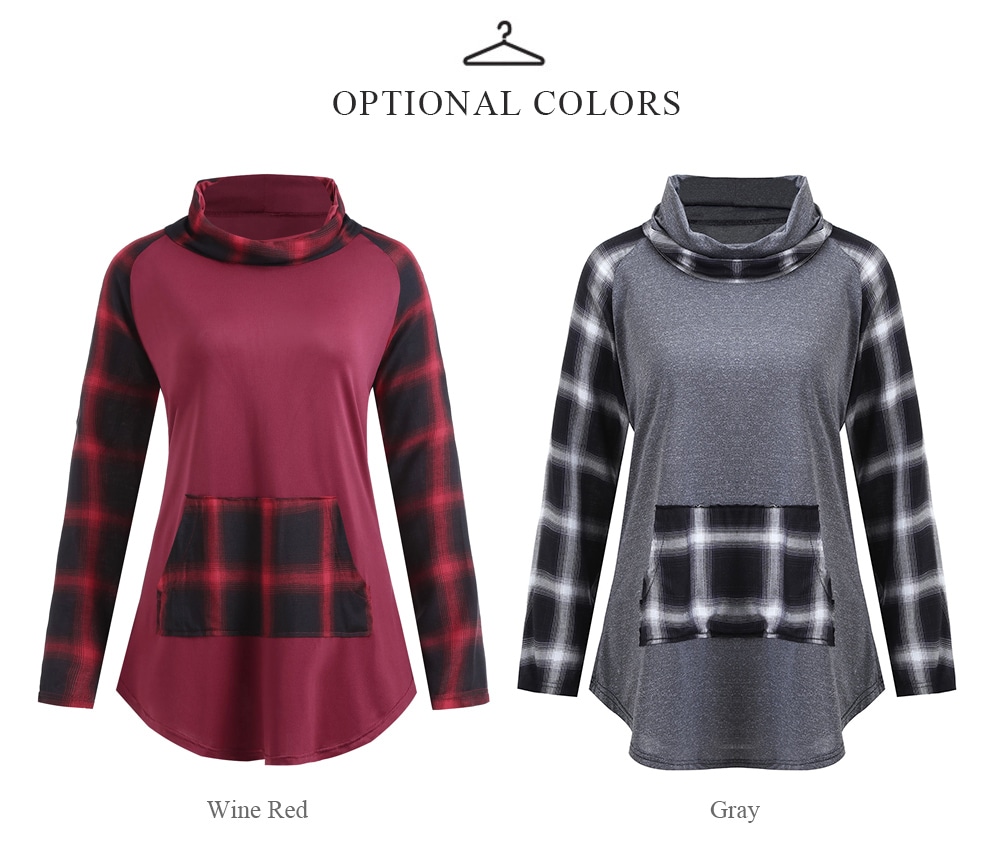 Plus Size Plaid Panel Turtleneck Tee- Gray 2XL Plus Size Plaid Panel Turtleneck Tee- Gray 2XL