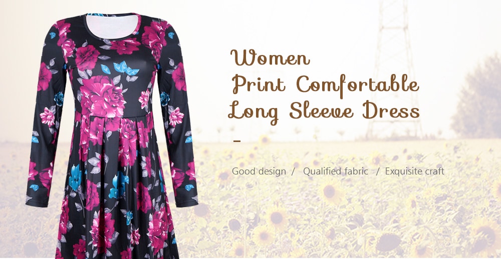 Women Print Comfortable Long Sleeve Dress- Black 4XL Women Print Comfortable Long Sleeve Dress- Black 4XL