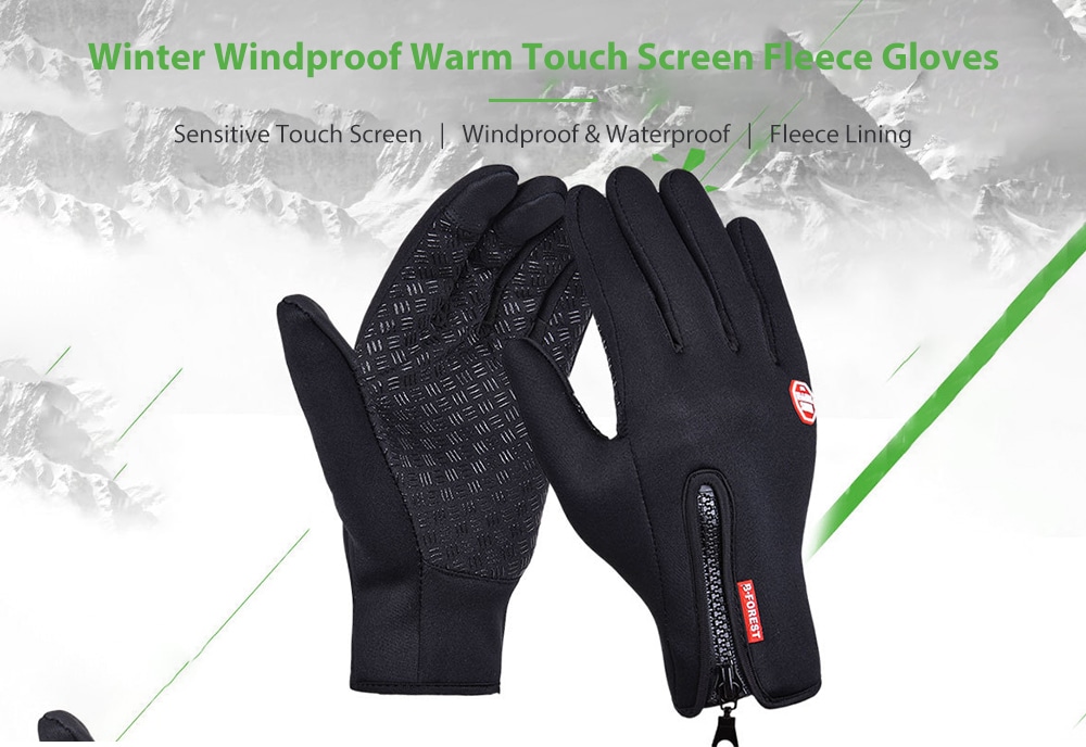 Winter Waterproof Windproof Touch Screen Silicone Anti-skid Zipper Fleece Warm Gloves- Black XL Winter Waterproof Windproof Touch Screen Silicone Anti-skid Zipper Fleece Warm Gloves- Black XL