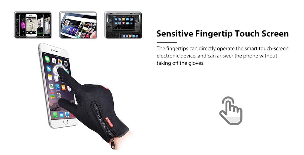 Winter Waterproof Windproof Touch Screen Silicone Anti-skid Zipper Fleece Warm Gloves- Black XL Winter Waterproof Windproof Touch Screen Silicone Anti-skid Zipper Fleece Warm Gloves- Black XL