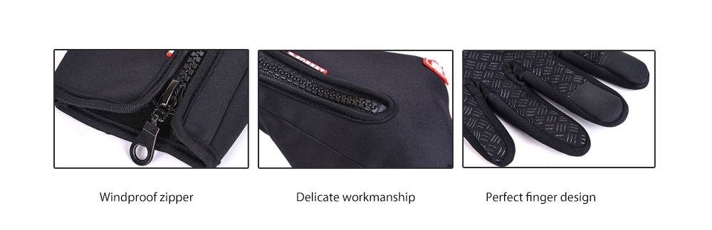 Winter Waterproof Windproof Touch Screen Silicone Anti-skid Zipper Fleece Warm Gloves- Black XL Winter Waterproof Windproof Touch Screen Silicone Anti-skid Zipper Fleece Warm Gloves- Black XL