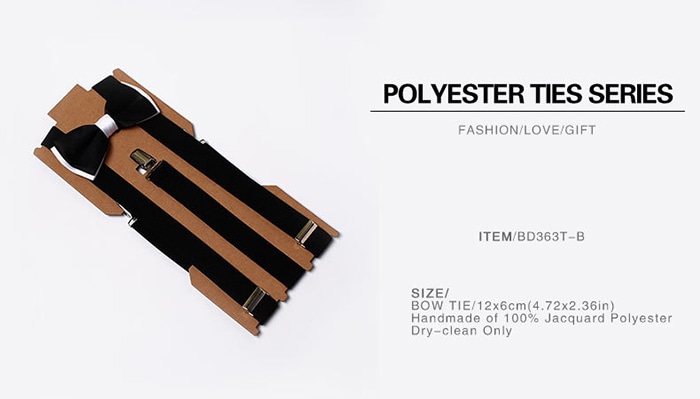 Vintage Solid Color Formal Business Bow Tie and Suspender Set- Black Vintage Solid Color Formal Business Bow Tie and Suspender Set- Black