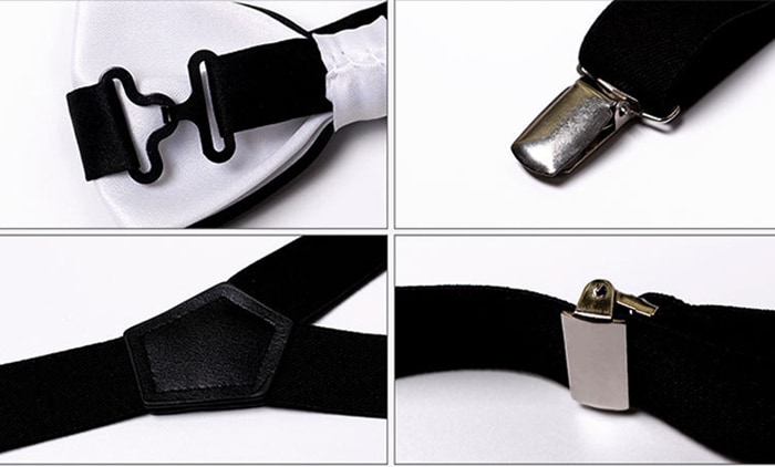 Vintage Solid Color Formal Business Bow Tie and Suspender Set- Black Vintage Solid Color Formal Business Bow Tie and Suspender Set- Black