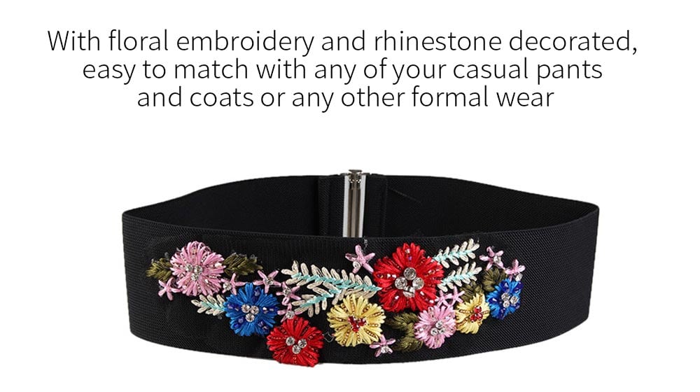 Vintage Rhinestone Floral Embellished Elastic Wide Waist Belt- Red and White Vintage Rhinestone Floral Embellished Elastic Wide Waist Belt- Red and White