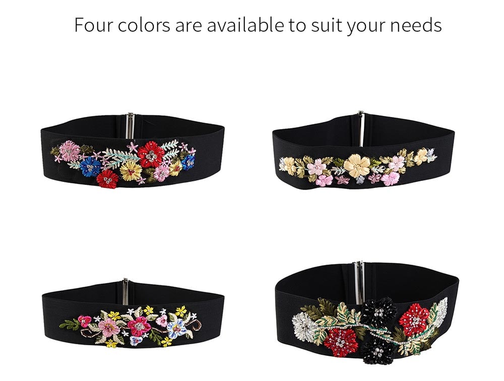 Vintage Rhinestone Floral Embellished Elastic Wide Waist Belt- Red and White Vintage Rhinestone Floral Embellished Elastic Wide Waist Belt- Red and White