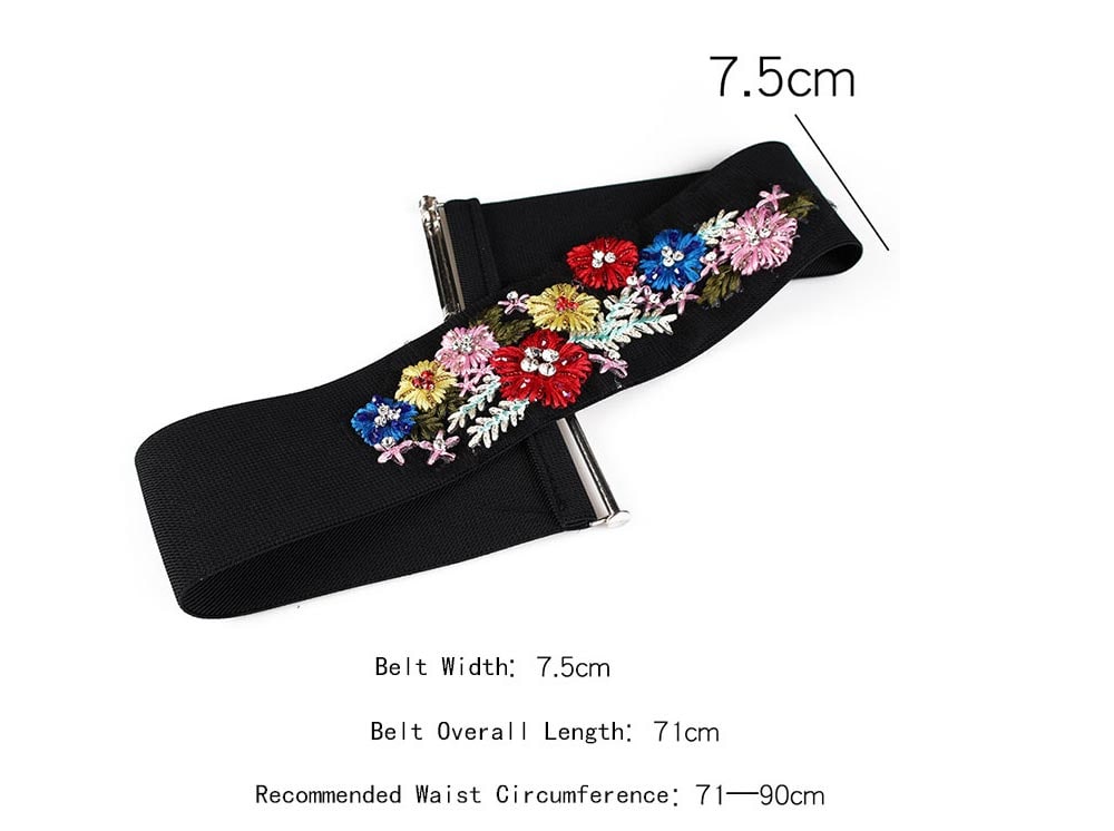 Vintage Rhinestone Floral Embellished Elastic Wide Waist Belt- Red and White Vintage Rhinestone Floral Embellished Elastic Wide Waist Belt- Red and White