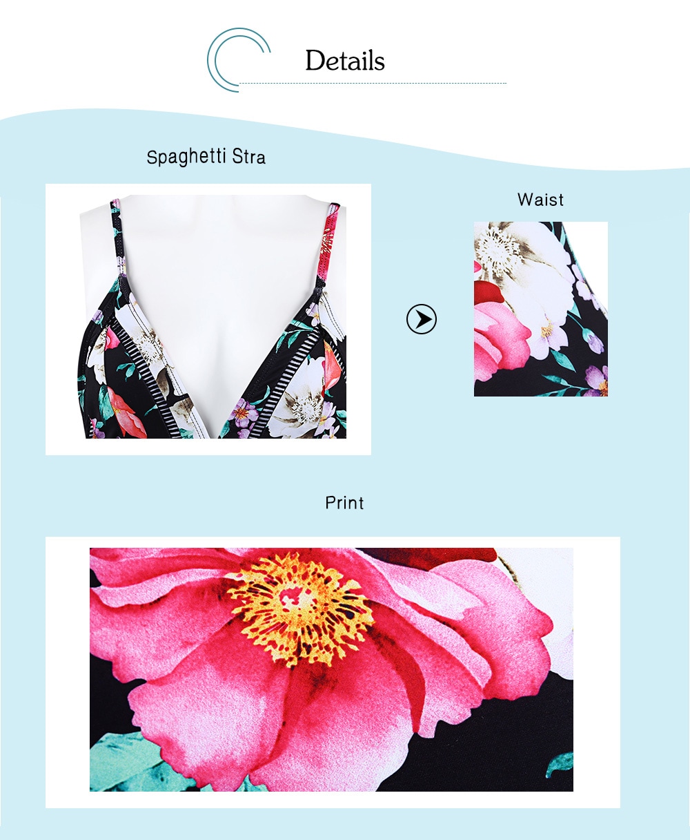 Women Spaghetti Strap V-neck Print Bikini One-pieces Suits- Colormix L Women Spaghetti Strap V-neck Print Bikini One-pieces Suits- Colormix L