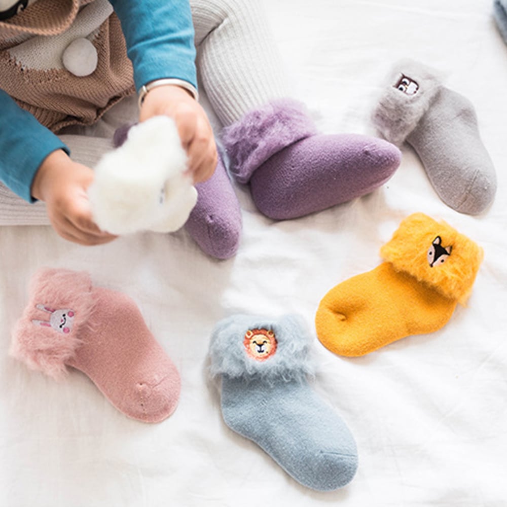 Thick Baby Cartoon Embroidery Warm Baby Socks- Gray Cloud M Thick Baby Cartoon Embroidery Warm Baby Socks- Gray Cloud M