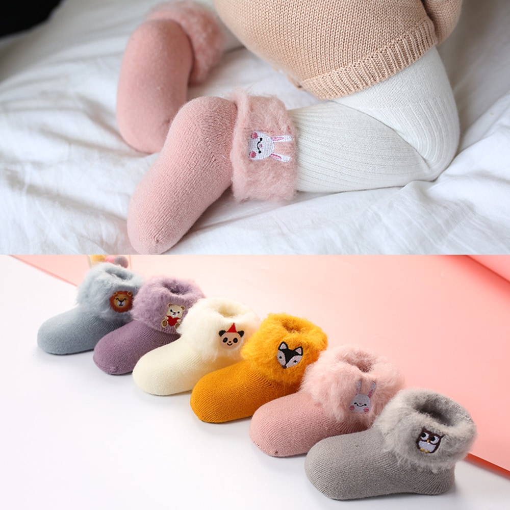 Thick Baby Cartoon Embroidery Warm Baby Socks- Gray Cloud M Thick Baby Cartoon Embroidery Warm Baby Socks- Gray Cloud M
