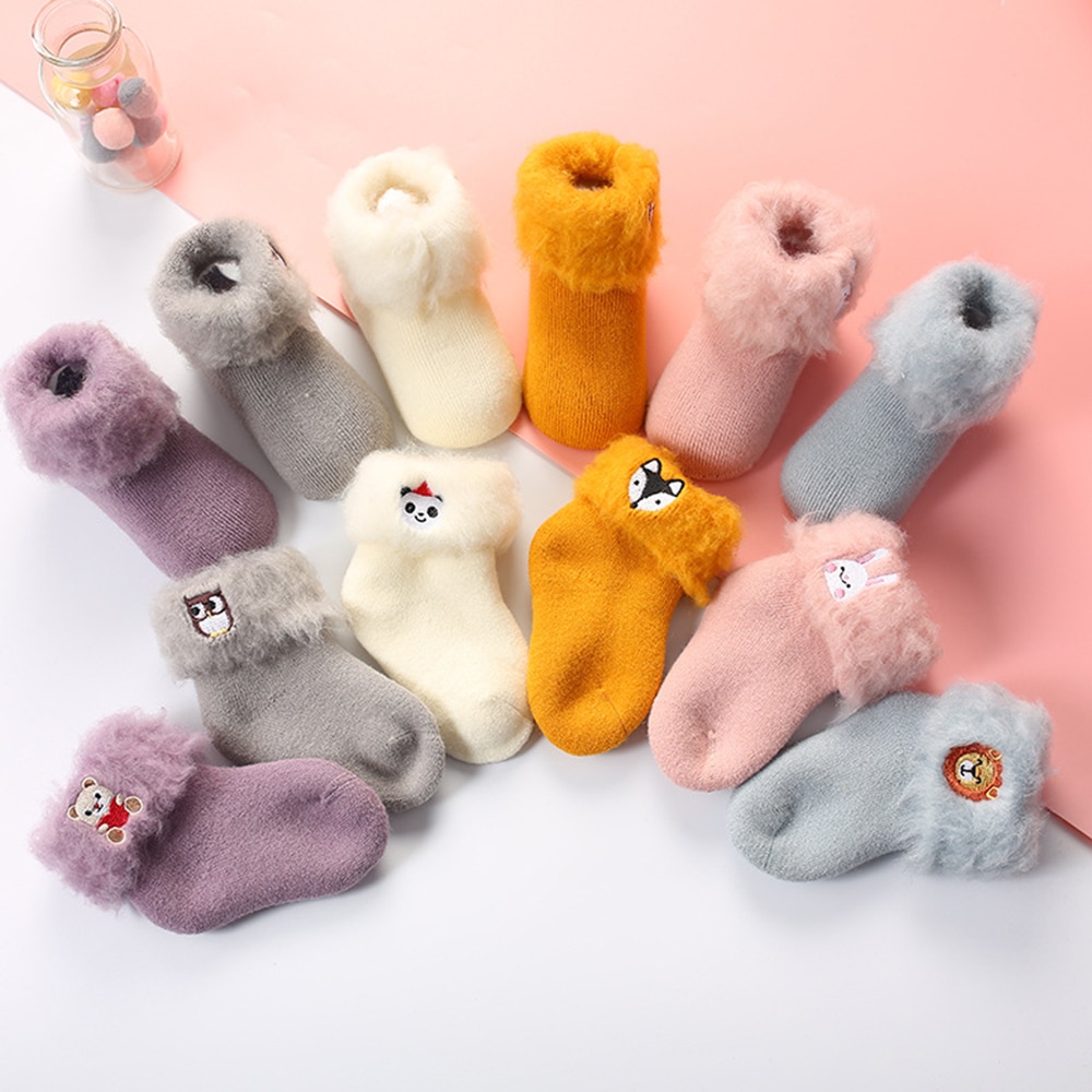 Thick Baby Cartoon Embroidery Warm Baby Socks- Gray Cloud M Thick Baby Cartoon Embroidery Warm Baby Socks- Gray Cloud M