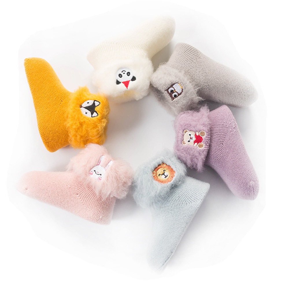 Thick Baby Cartoon Embroidery Warm Baby Socks- Gray Cloud M Thick Baby Cartoon Embroidery Warm Baby Socks- Gray Cloud M