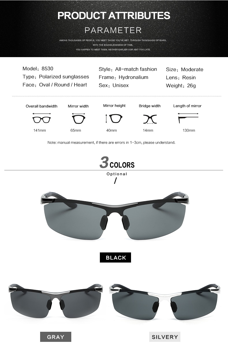 TOMYE 8530 Sports Polarized Lens for Men and Women High-Definition Outdoor Cycling Sunglasses- Silver Frame+Grey Lens TOMYE 8530 Sports Polarized Lens for Men and Women High-Definition Outdoor Cycling Sunglasses- Silver Frame+Grey Lens