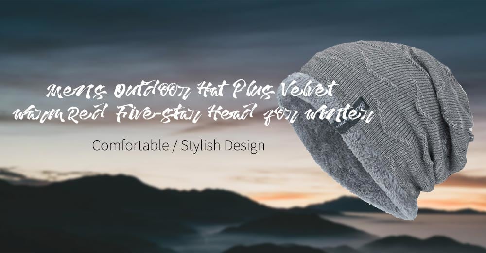 Tide Knit Wool Winter Plus Velvet Warm Hook Head Men's Outdoor Cap- Black Tide Knit Wool Winter Plus Velvet Warm Hook Head Men's Outdoor Cap- Black