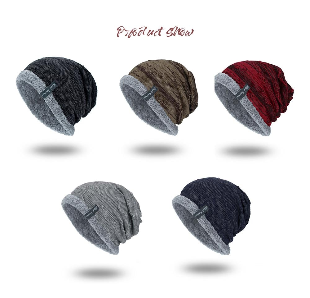 Tide Knit Wool Winter Plus Velvet Warm Hook Head Men's Outdoor Cap- Black Tide Knit Wool Winter Plus Velvet Warm Hook Head Men's Outdoor Cap- Black