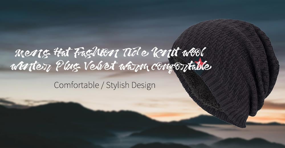 Tide Knit Wool Hat Winter Plus Velvet Warm Red Five-star Head Men's Outdoor Hat- Black Tide Knit Wool Hat Winter Plus Velvet Warm Red Five-star Head Men's Outdoor Hat- Black